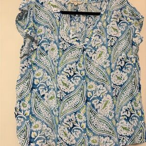 Christian Siriano Blue and White Floral Blouse